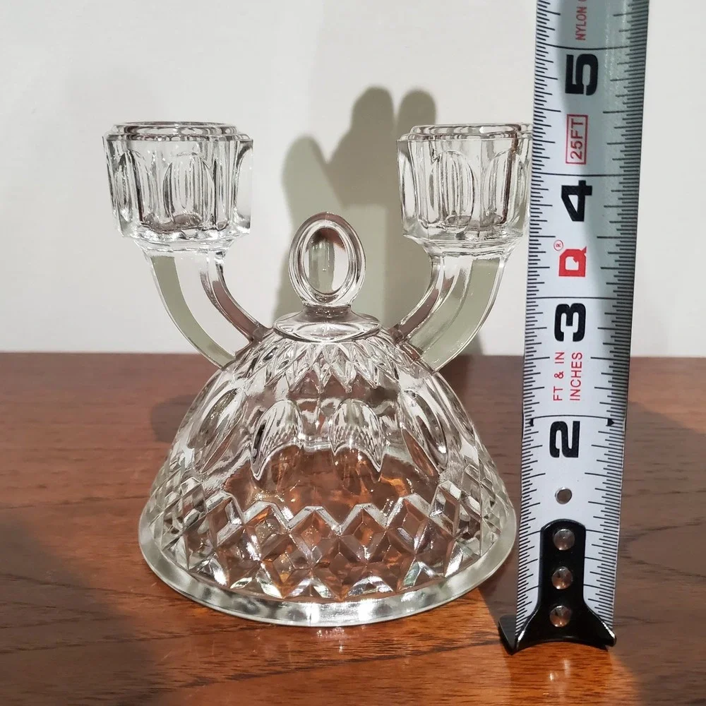 Vintage Imperial Glass Double Light Candle Holder Thumbprint &‎ Diamond Pattern